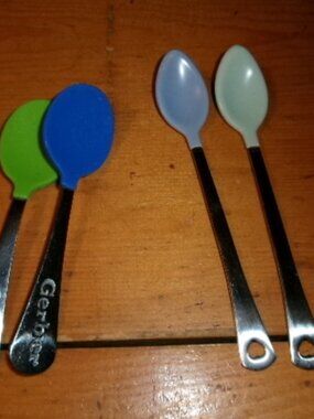 vtg rubber coated baby spoons lot of 4 stainless Gerber